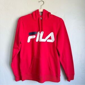 Fila Unisex Bold Red White Sporty Sweatshirt‎ Hoodie Y2K Style Size Large
